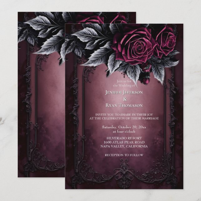 Dark Romantic Floral Gothic wedding invitation (Front/Back)