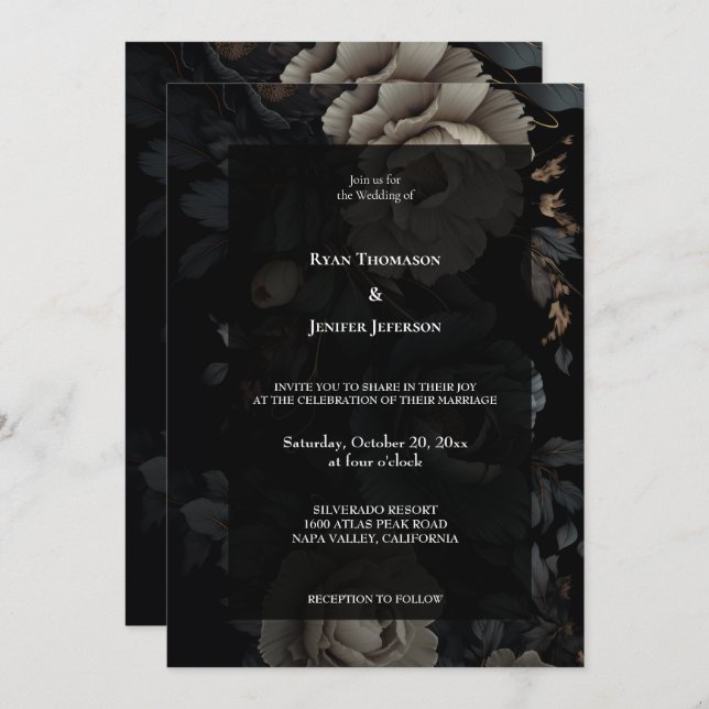 Dark Romantic Floral Gothic wedding invitation (Front/Back)