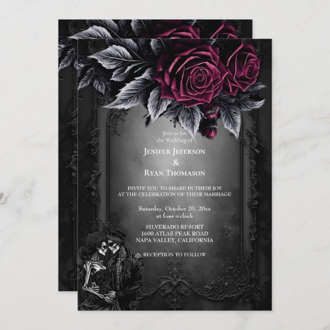 Dark Romantic Floral Gothic wedding invitation (Front/Back)