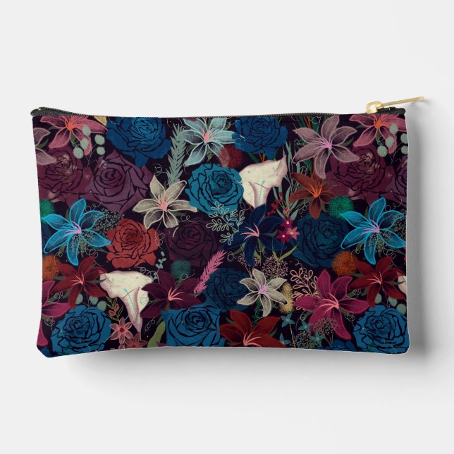 Dark Romantic Floral Pattern Accessory Pouch (Back)