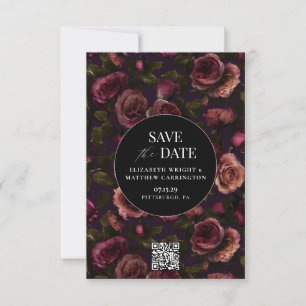 Dark  Romantic Floral Photo Save The Date Card