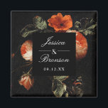 Dark Romantic Floral Roses Dutch Master Wedding Magnet<br><div class="desc">Customise the text for your event. Move or scale the shape and florals as desired. Shape scale and colour are editable</div>