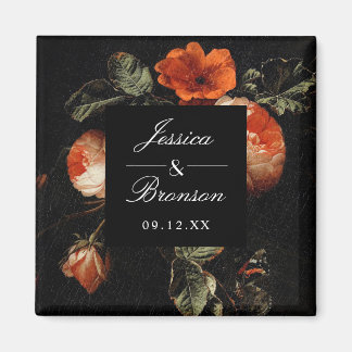 Dark Romantic Floral Roses Dutch Master Wedding Magnet