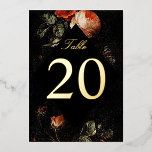 Dark Romantic Floral Roses Foil Table Numbers