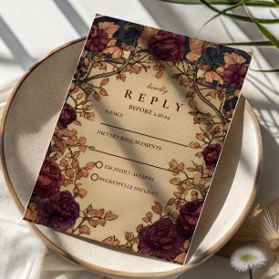 Dark Romantic Floral Wedding RSVP Card