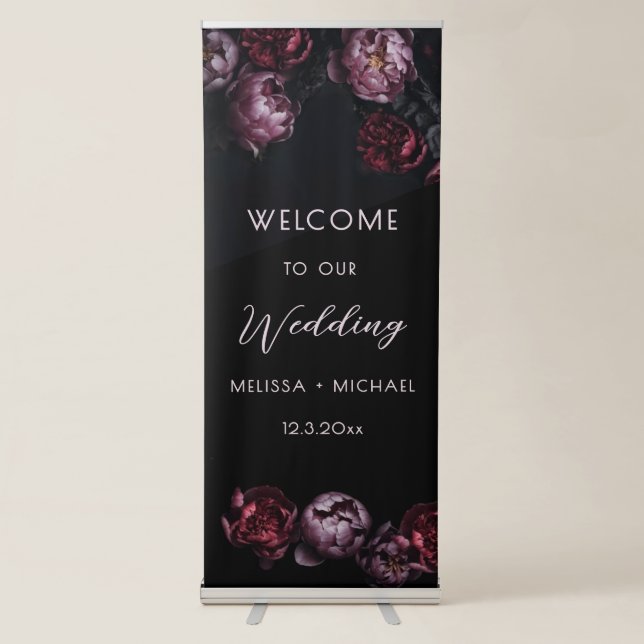  Dark Romantic Flowers Wedding Welcome Retractable Banner (Front)