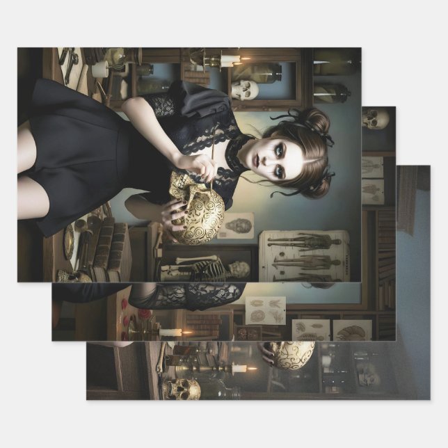 Dark Romantic Gothic Design Wrapping Paper Sheet (Set)