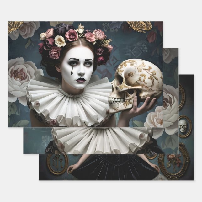 Dark Romantic Gothic Design Wrapping Paper Sheet (Set)