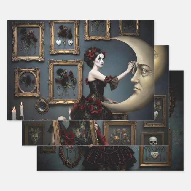Dark Romantic Gothic Design Wrapping Paper Sheet (Set)