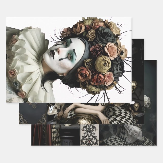 Dark Romantic Gothic Design Wrapping Paper Sheet (Set)