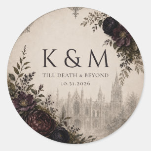 Dark Romantic Gothic Halloween Wedding Thank You Classic Round Sticker