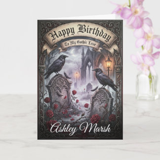 Dark Romantic Gothic Raven Lovers Birthday Card