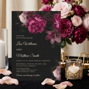 Dark Romantic Hand Drawn Roses Wedding Invitation