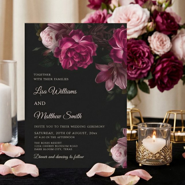 Dark Romantic Hand Drawn Roses Wedding Invitation (Creator Uploaded)