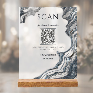 Dark Romantic Liquid Obsidian Wedding QR Acrylic Sign