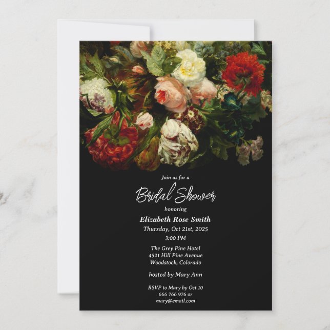 Dark romantic moody elegant floral Bridal Shower  Invitation (Front)