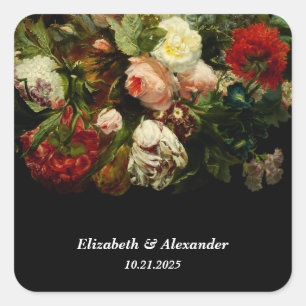 Dark romantic moody elegant floral flowers wedding square sticker