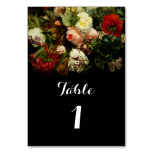 Dark romantic moody elegant floral flowers wedding table number