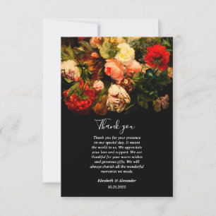 Dark romantic moody elegant floral wedding thank you card