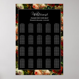 Dark romantic moody elegant wedding seating chart