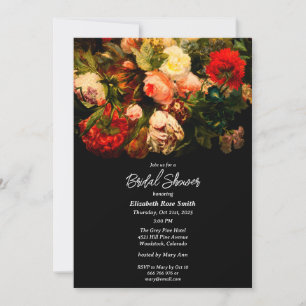 Dark romantic moody pretty floral Bridal Shower  Invitation