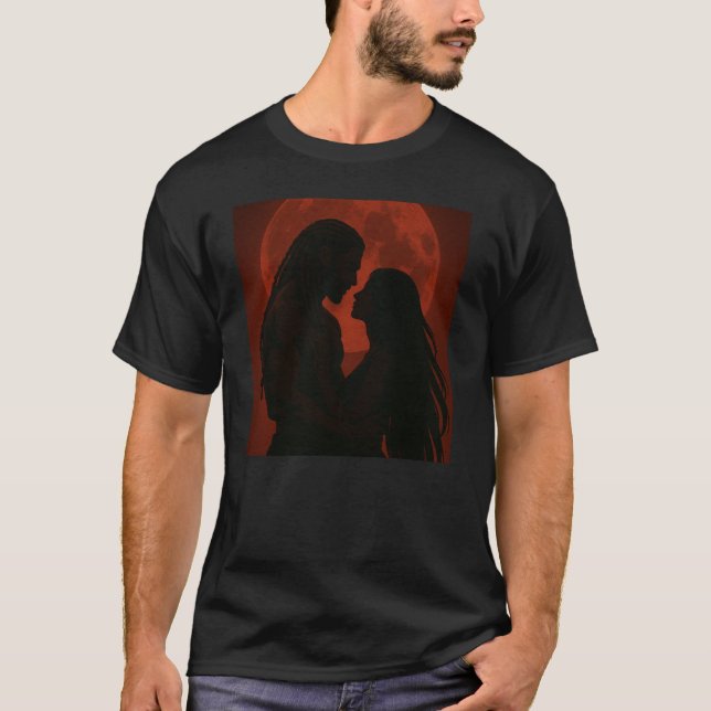 Dark Romantic Moonlit Lovers Art Print T-Shirt (Front)