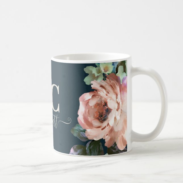 Dark romantic painted floral initials gift elegant coffee mug (Right)