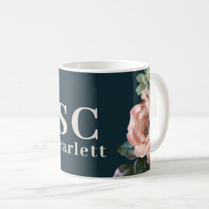 Dark romantic painted floral initials gift elegant coffee mug