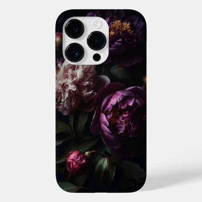 Dark Romantic Purple Peonies Flower Bouquet Case-Mate iPhone Case (Back)