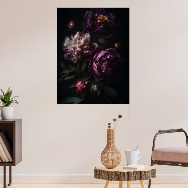 Dark Romantic Purple Peonies Flower Bouquet  Poster (Living Room 3)