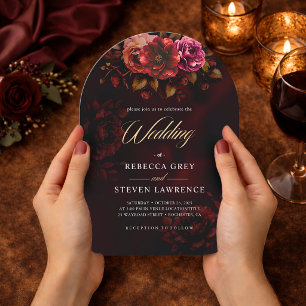 Dark Romantic Red Black Moody Floral Wedding Invitation