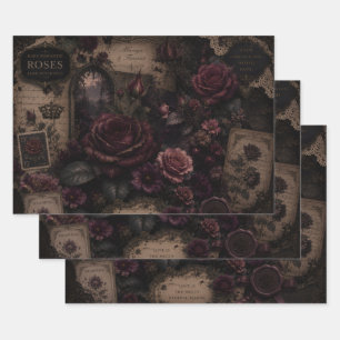 DARK ROMANTIC ROSE COLLAGE WRAPPING PAPER SHEET