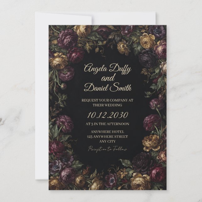 Dark Romantic Rose Wedding Invitation (Front)