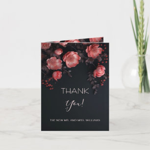Dark Romantic Roses Wedding Photo Thank You Card