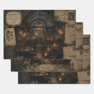 DARK ROMANTIC VICTORIAN CANDLELIT CONSERVATORY WRAPPING PAPER SHEET