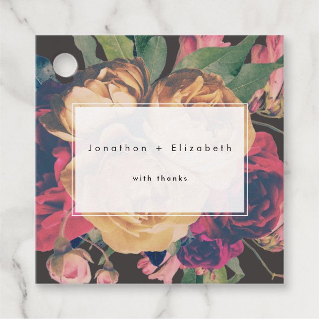 Dark Rose Botanical Fete Favour Tags (Front)