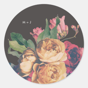 Dark Rose Botanical Fete Wedding Classic Round Sticker