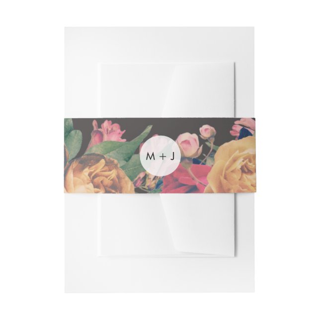 Dark Rose Botanical Fete Wedding Invitation Belly Band (Front Example)