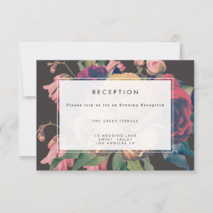 Dark Rose Botanical Fete Wedding Reception Card