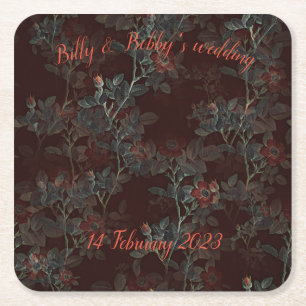 Dark rose cocktail paper coaster. Customizable.  Square Paper Coaster