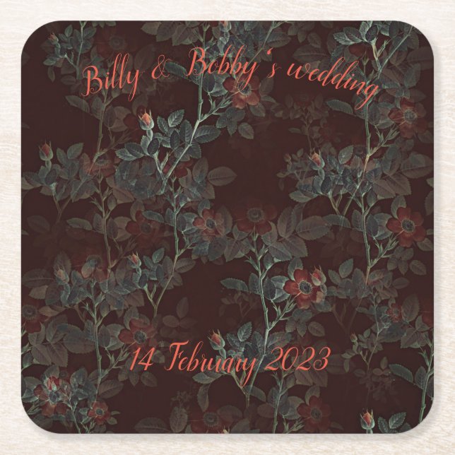 Dark rose cocktail paper coaster. Customizable.  Square Paper Coaster (Front)