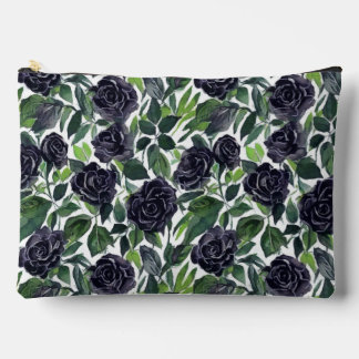 Dark rose delight, black roses watercolor pattern accessory pouch