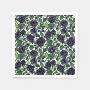 Dark rose delight, watercolor black rose pattern napkin