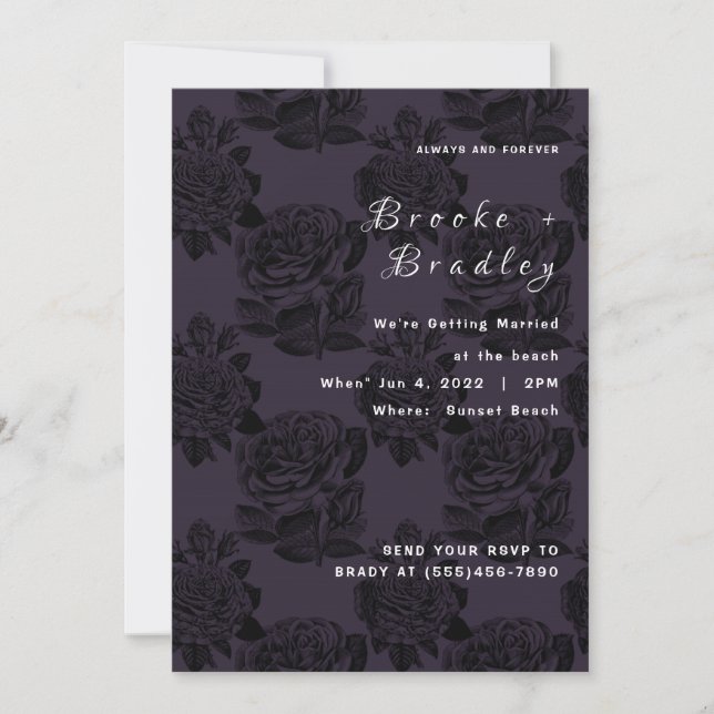 Dark Rose Floral Wedding Invitation (Front)