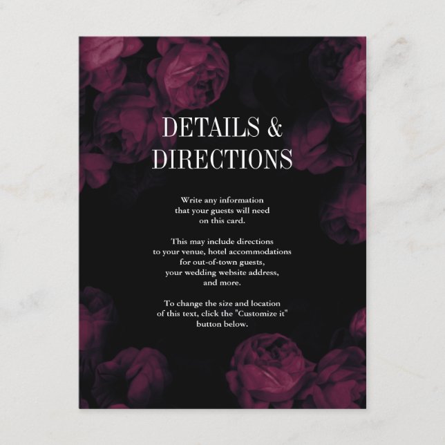 Dark Rose Garden Wedding Insert Cards (Front)