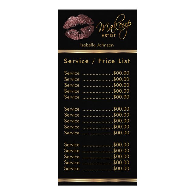 Dark Rose Glitter Lips - Service / Price List Rack Card (Front)