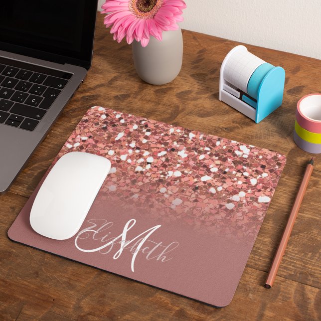 Dark Rose Gold Glitter Bling Personalised Mouse Mat (Creator Uploaded)