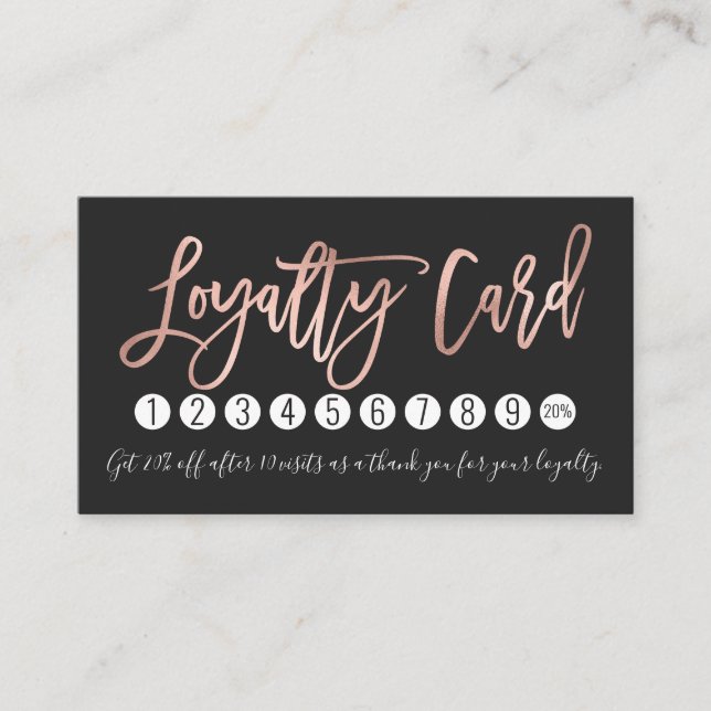 Dark Rose Gold Modern Typography Black White Loyalty Card (Front)