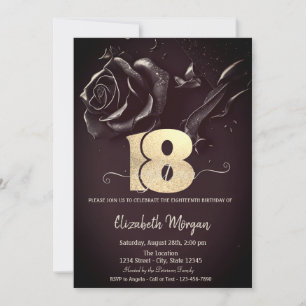 Dark Rose Gothic Burgundy 18th Birthday  Invitation