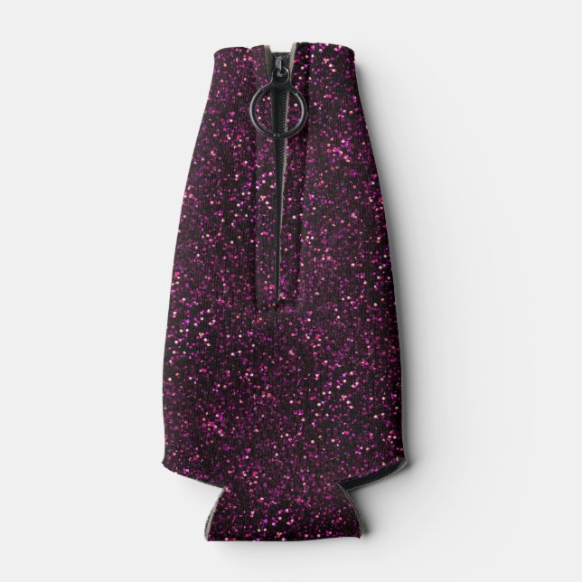 Dark Rose Pink Posh Glitter Bottle Cooler (Back)